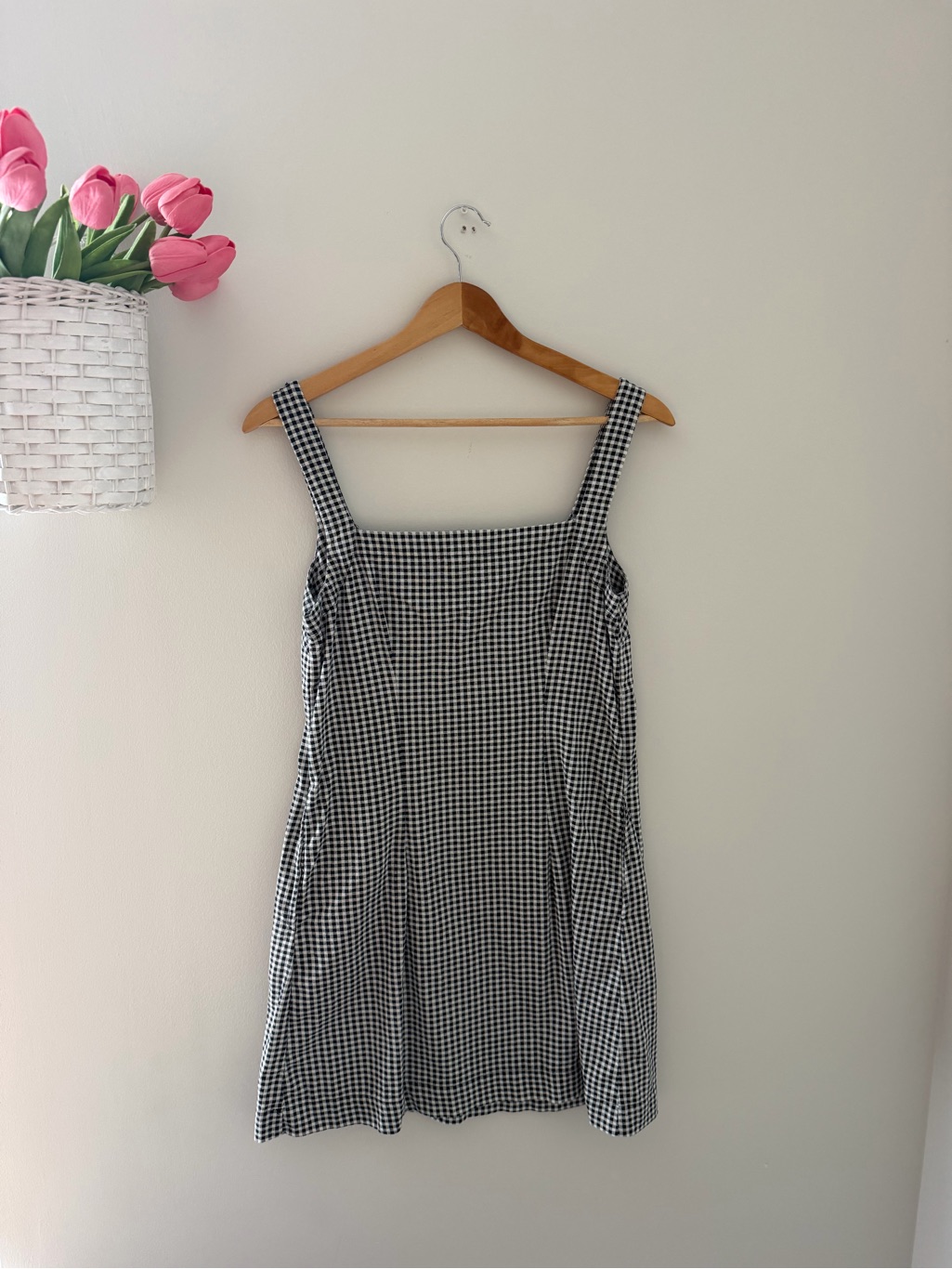A New Day Black And White Gingham Square-Neck Midi Dress